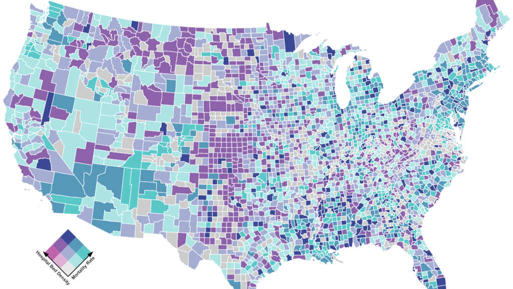 Map of hospital bed density and mortality rates