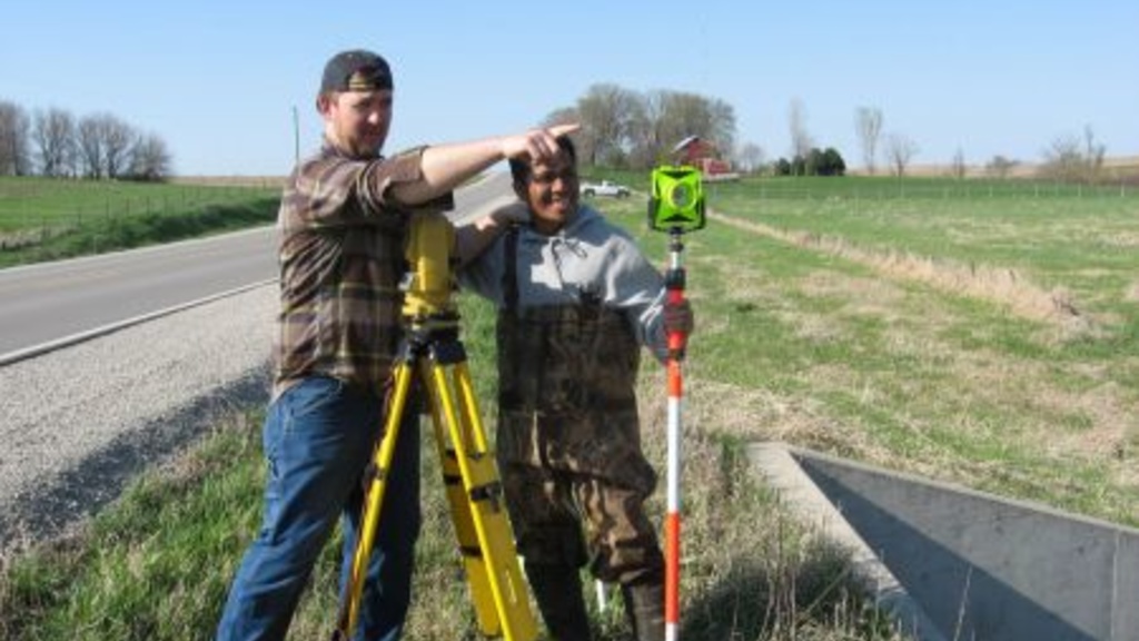 students surveying land